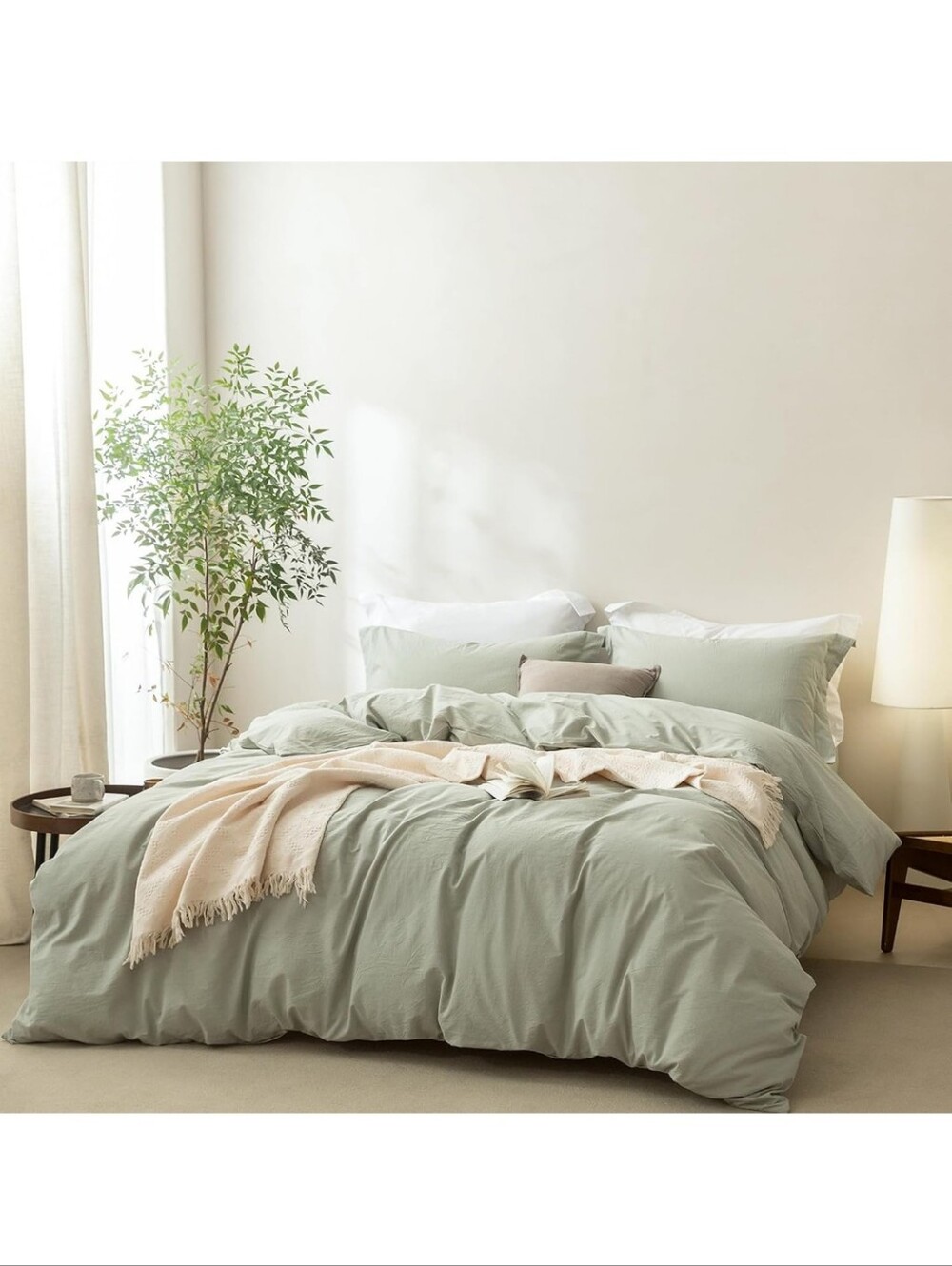 3 Pieces Sage Green Duvet Cover Set Super King Size 108'' W x 98'' L, 100% Washe